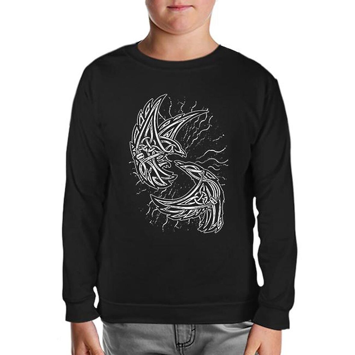 Raven Birds with Viking Knots Siyah Çocuk Sweatshirt
