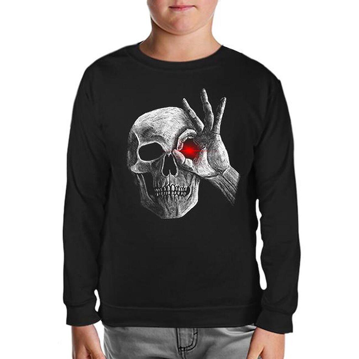 Skull with Red Eye Siyah Çocuk Sweatshirt