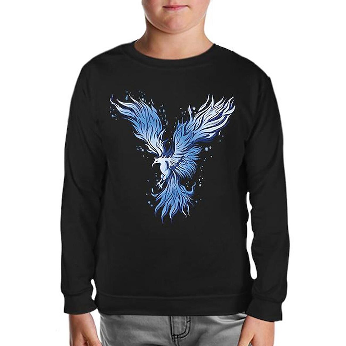 Blue Phoenix Bird Siyah Çocuk Sweatshirt
