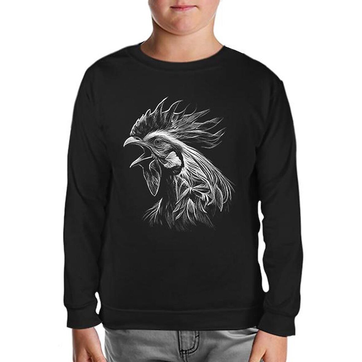 Rooster Realistic Siyah Çocuk Sweatshirt