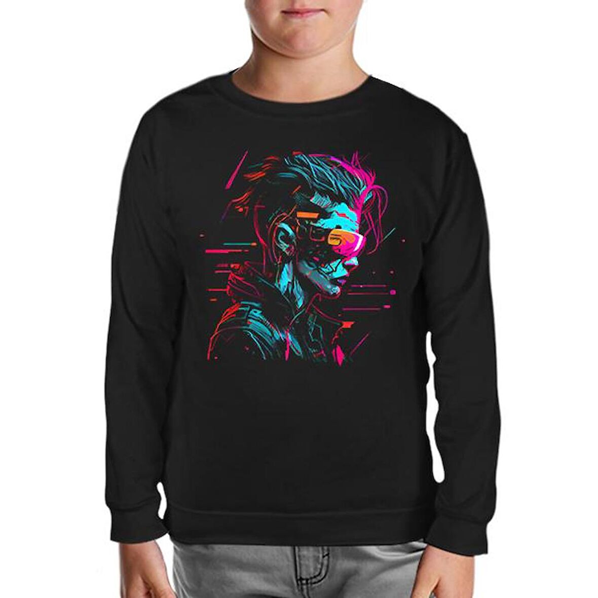 Woman Wearing VR Glasses Siyah Çocuk Sweatshirt