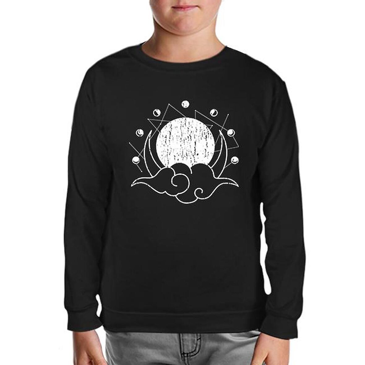 Moon Phases Behind a Cloud Siyah Çocuk Sweatshirt