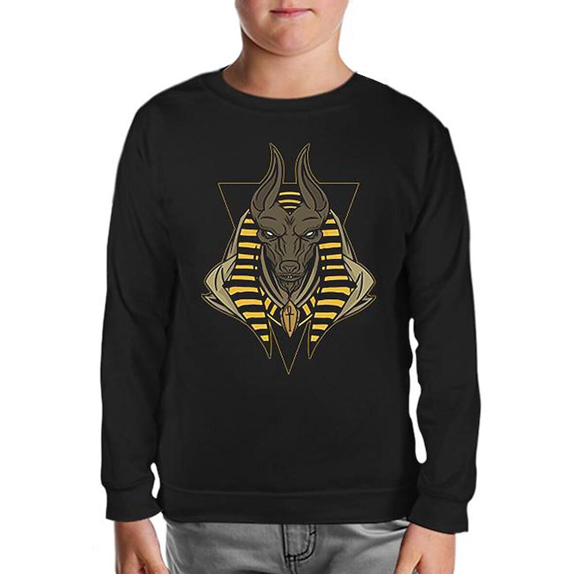Egyptian God Anubis Siyah Çocuk Sweatshirt
