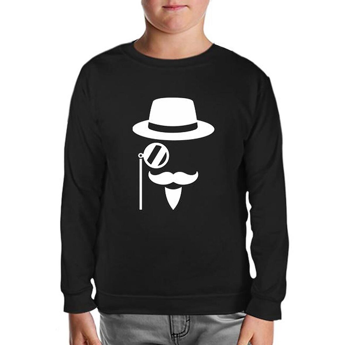 Silhouette of a Man with a Moustache and a Hat Siyah Çocuk Sweatshirt