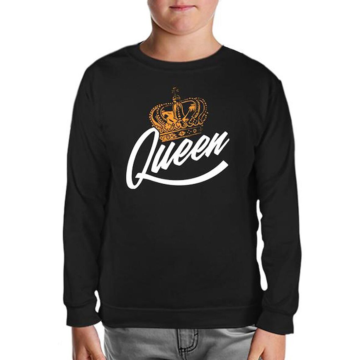 Queen Logo with a Crown Siyah Çocuk Sweatshirt