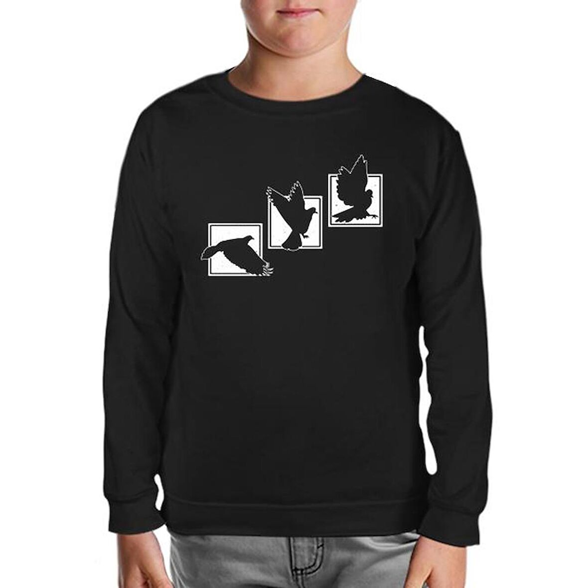 Birds Flying against Frames Siyah Çocuk Sweatshirt