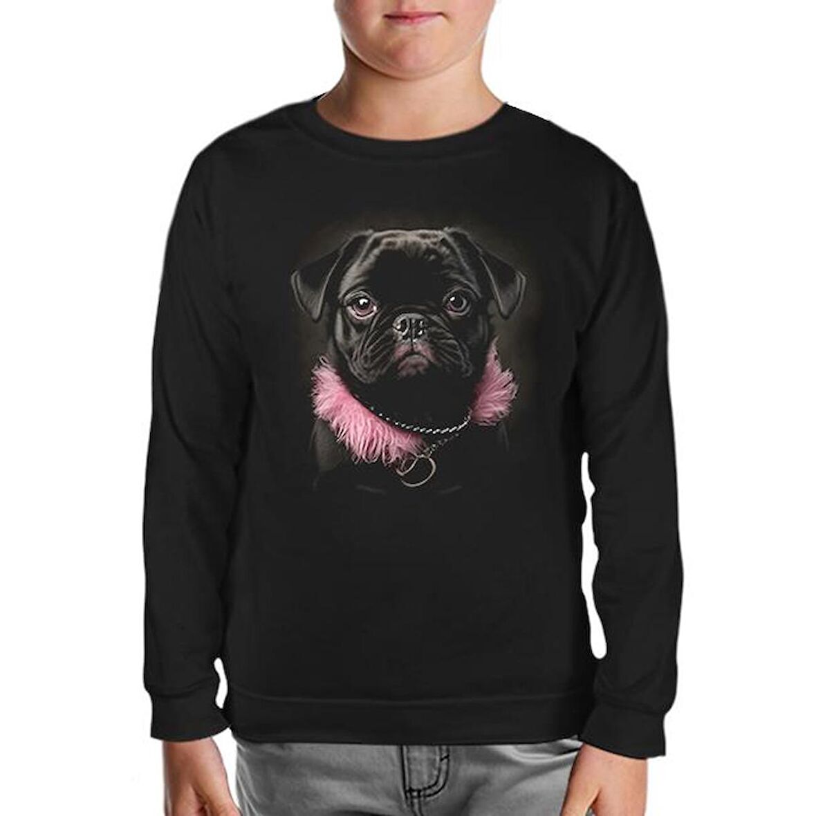 Dog Wearing Pink Fur Siyah Çocuk Sweatshirt