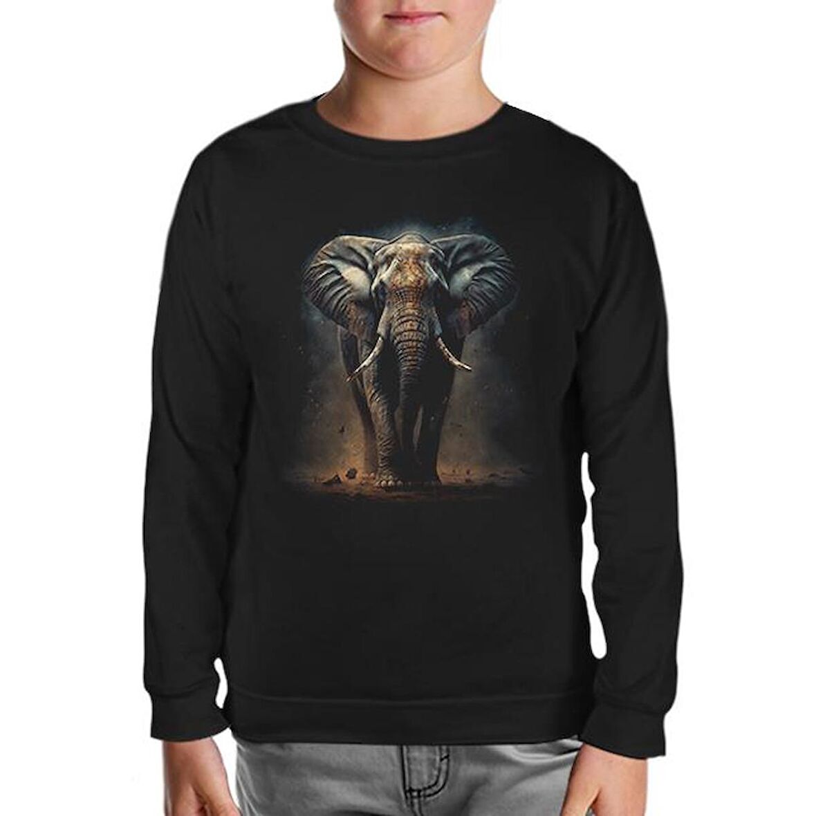 Elephant Walking in the Dust Siyah Çocuk Sweatshirt