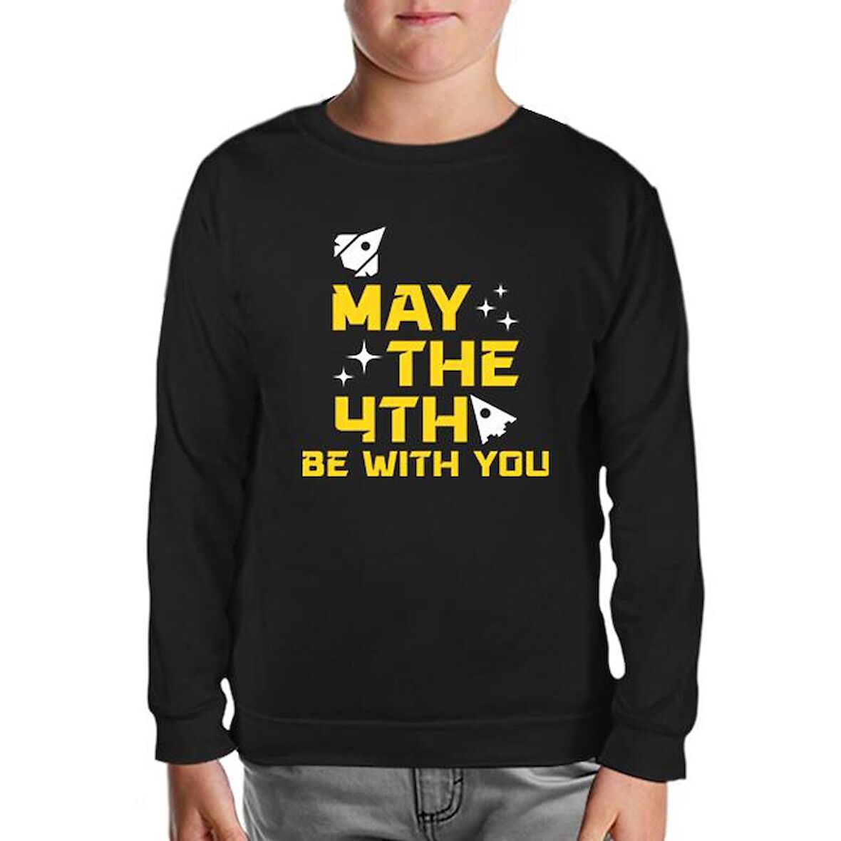 May the Fourth with Ships and Stars Siyah Çocuk Sweatshirt