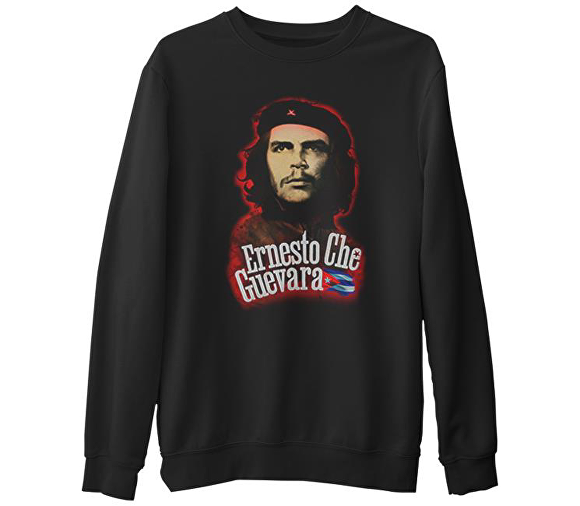 Che Guevara - Flag  Siyah Erkek Kalın Sweatshirt