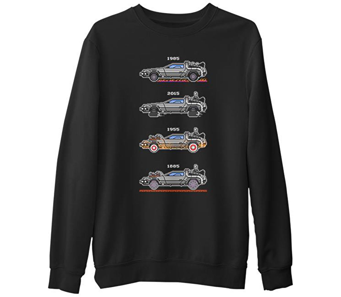 Back to the Future - Kronoloji  Siyah Erkek Kalın Sweatshirt