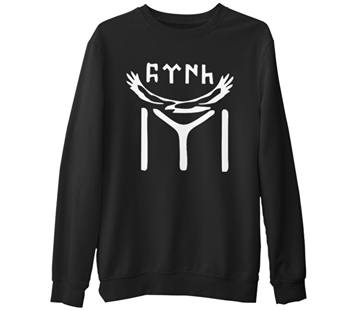 Türk Kayı Boyu Bayrak - Logo  Siyah Erkek Kalın Sweatshirt