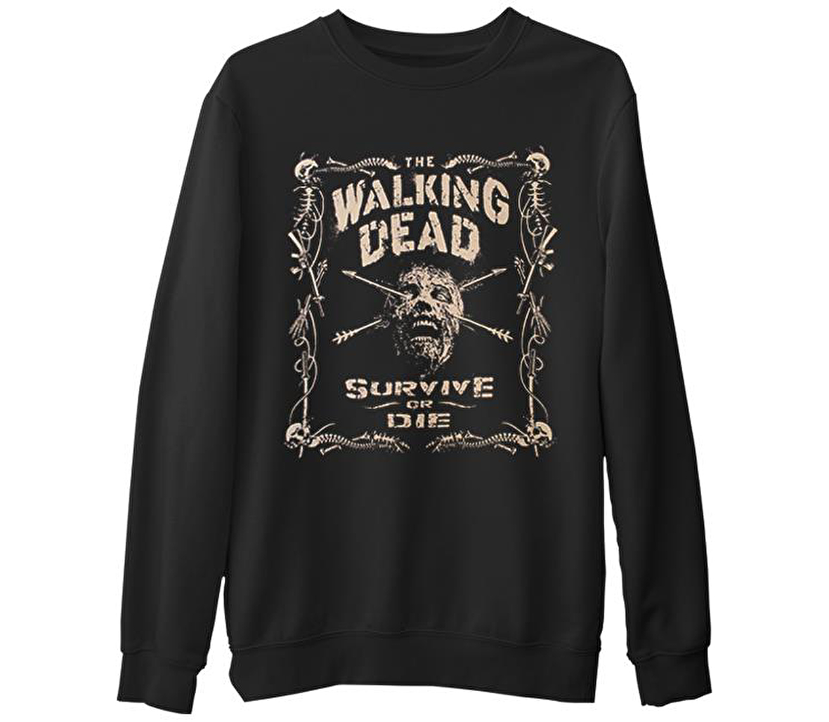 Walking Dead - Survive or Die  Siyah Erkek Kalın Sweatshirt