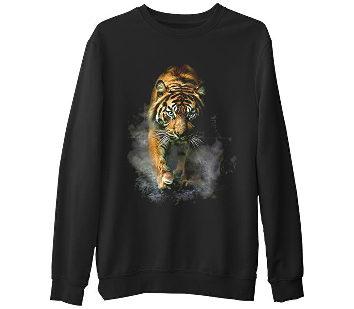 Kaplan 2  Siyah Erkek Kalın Sweatshirt