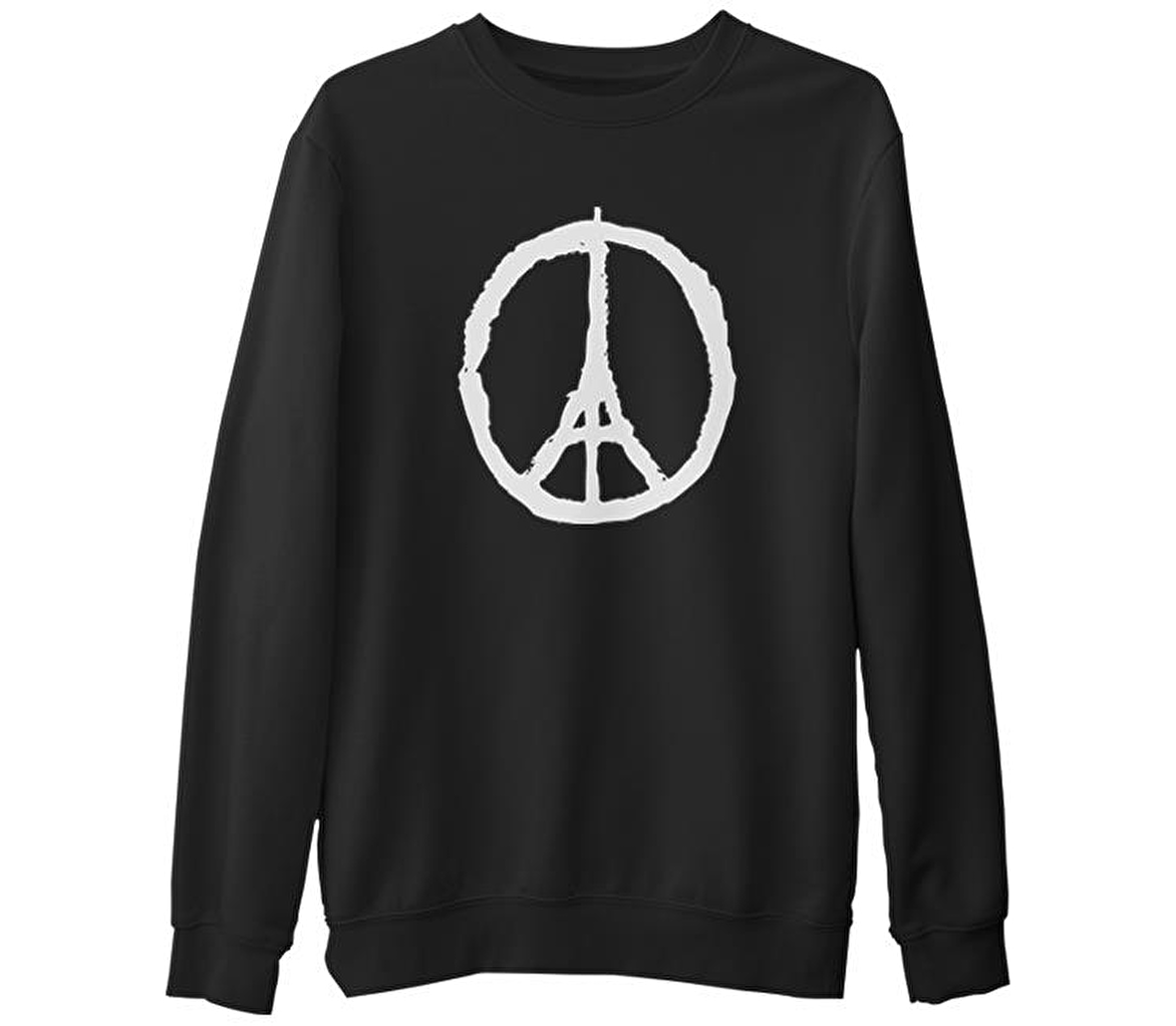 Paris - Peace  Siyah Erkek Kalın Sweatshirt