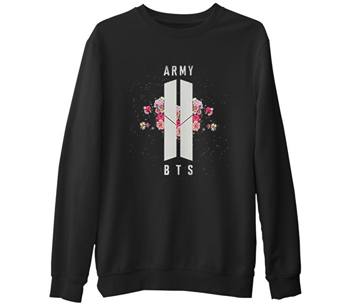 BTS - Army Logo Hit Siyah Erkek Kalın Sweatshirt