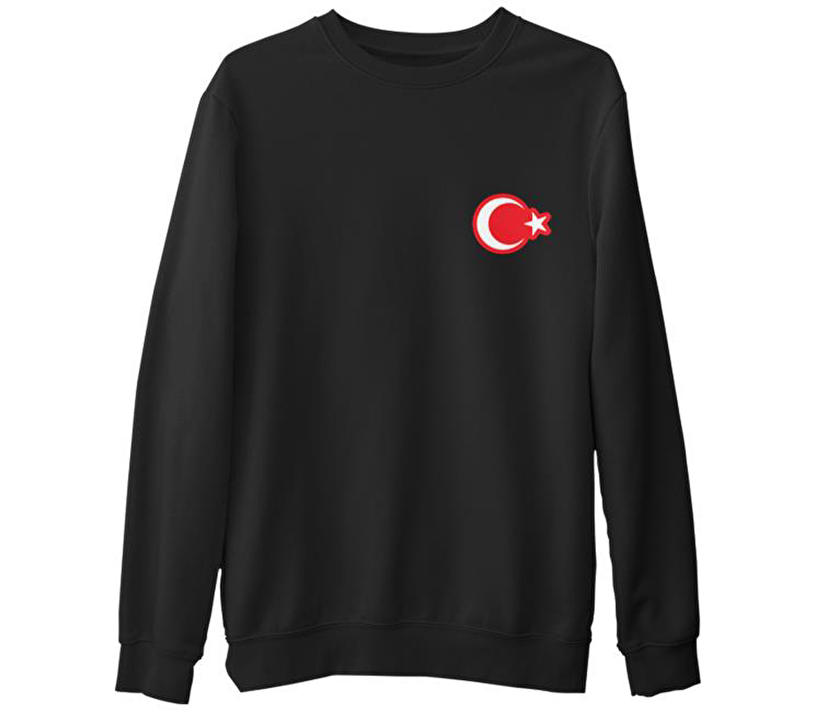 Ay Yıldız - Göğüs Logo Siyah Erkek Kalın Sweatshirt