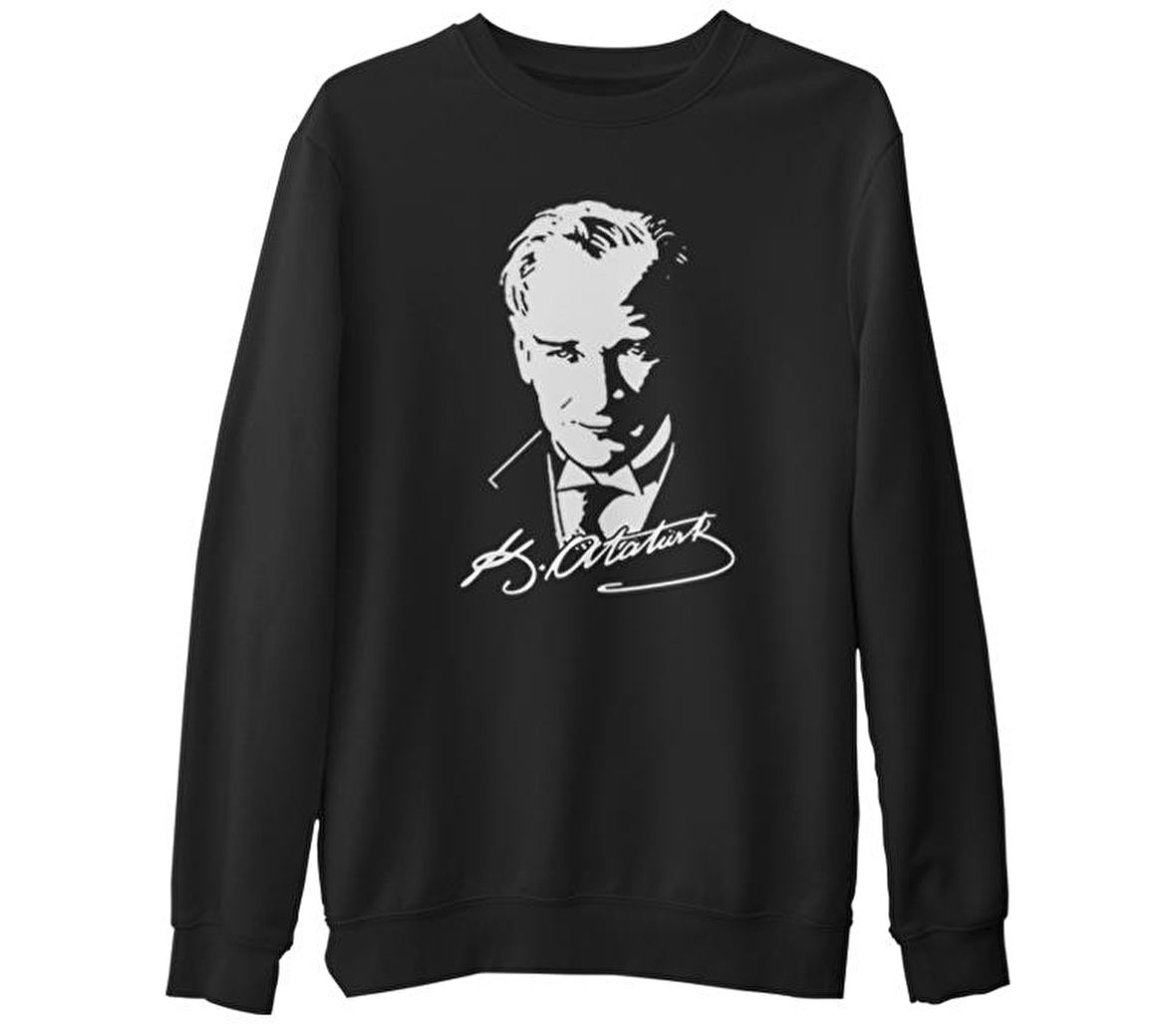 Atatürk - Portre Siyah Erkek Kalın Sweatshirt