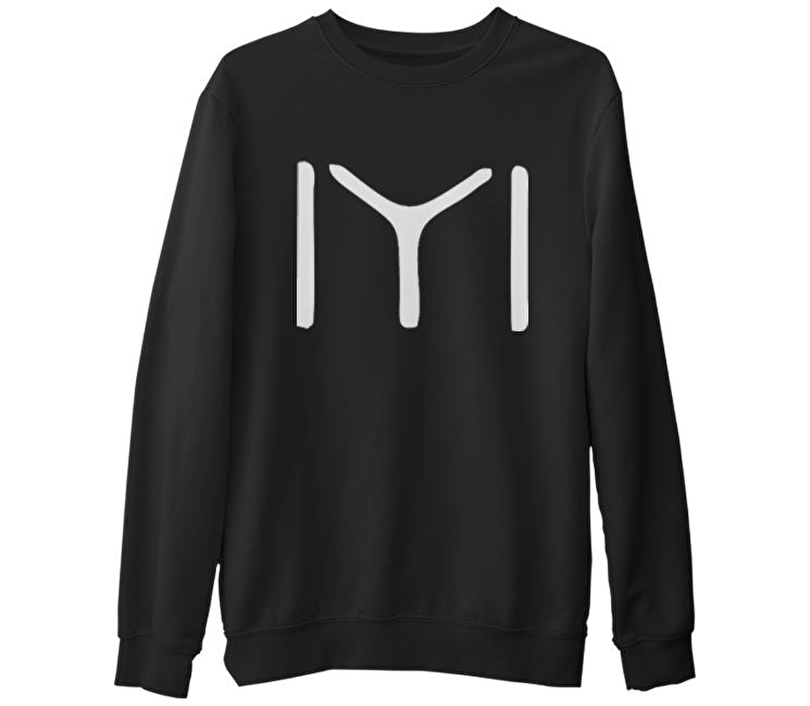 Türk Kayı Boyu - Logo Siyah Erkek Kalın Sweatshirt