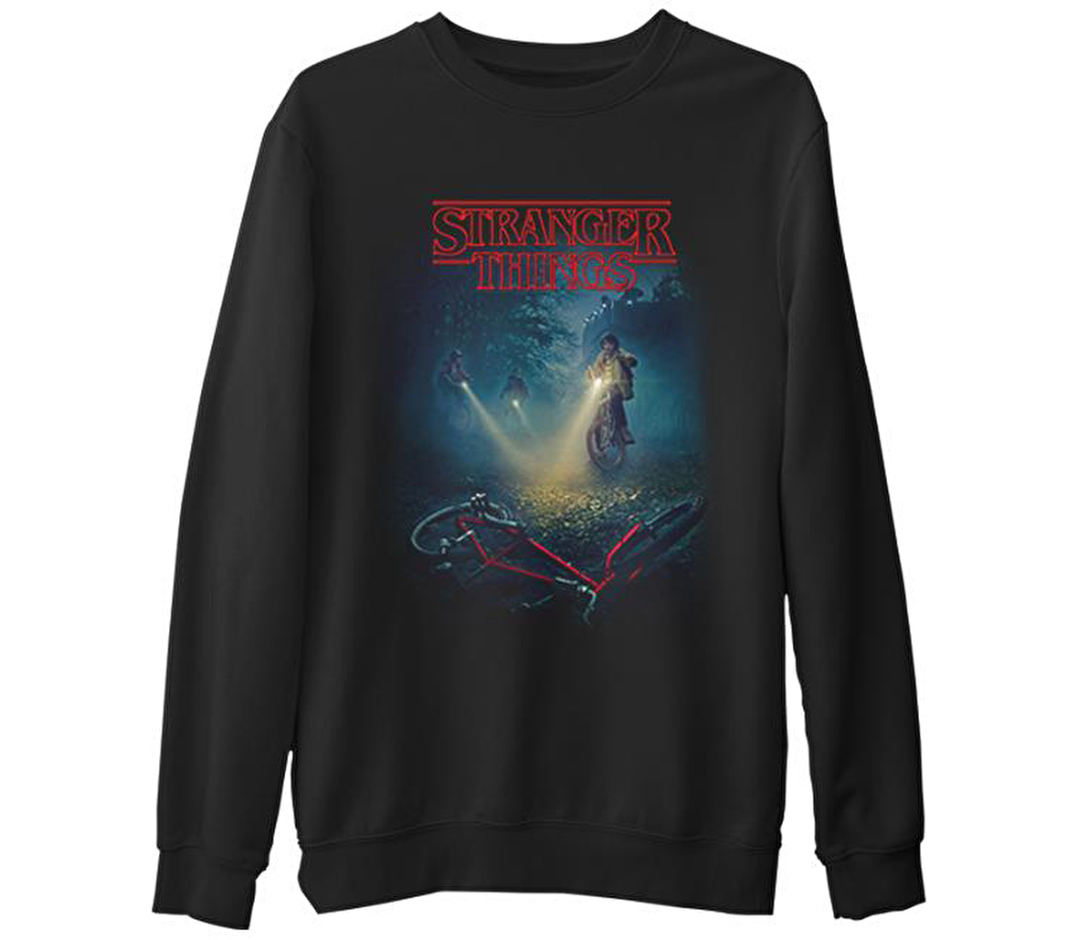 Stranger Things - Bicycle Siyah Erkek Kalın Sweatshirt