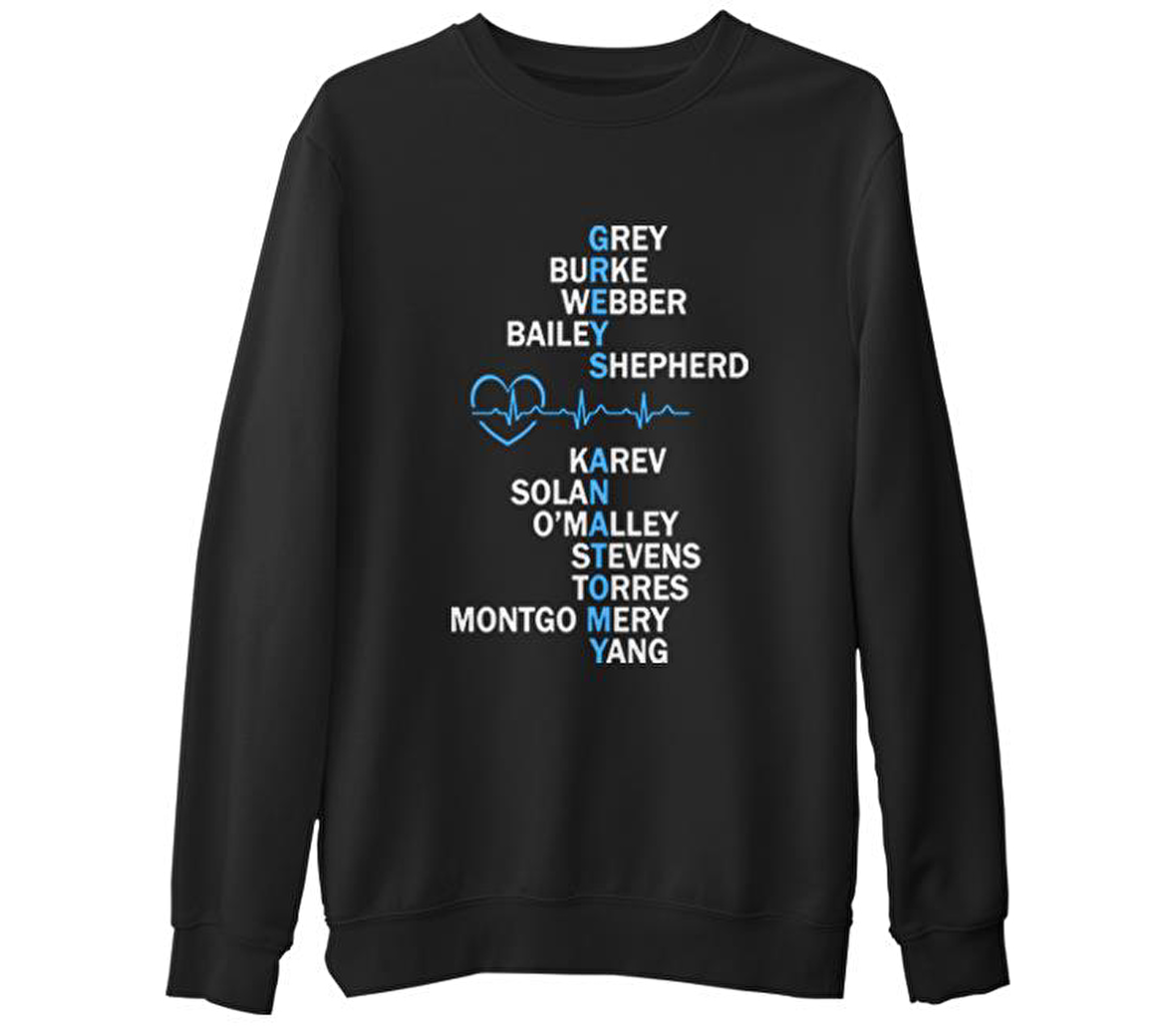 Grey's Anatomy - Grey Siyah Erkek Kalın Sweatshirt