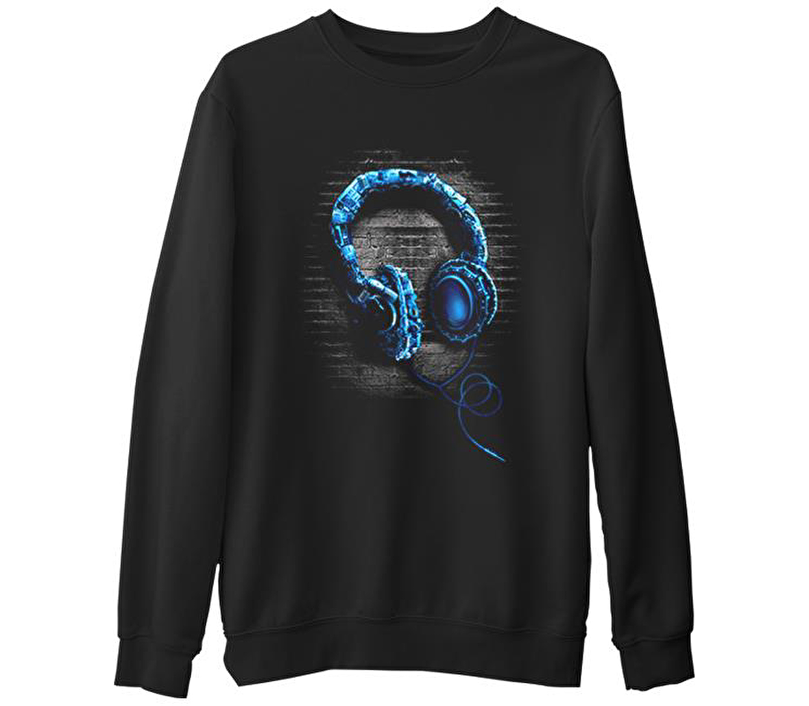 Headphone  Siyah Erkek Kalın Sweatshirt