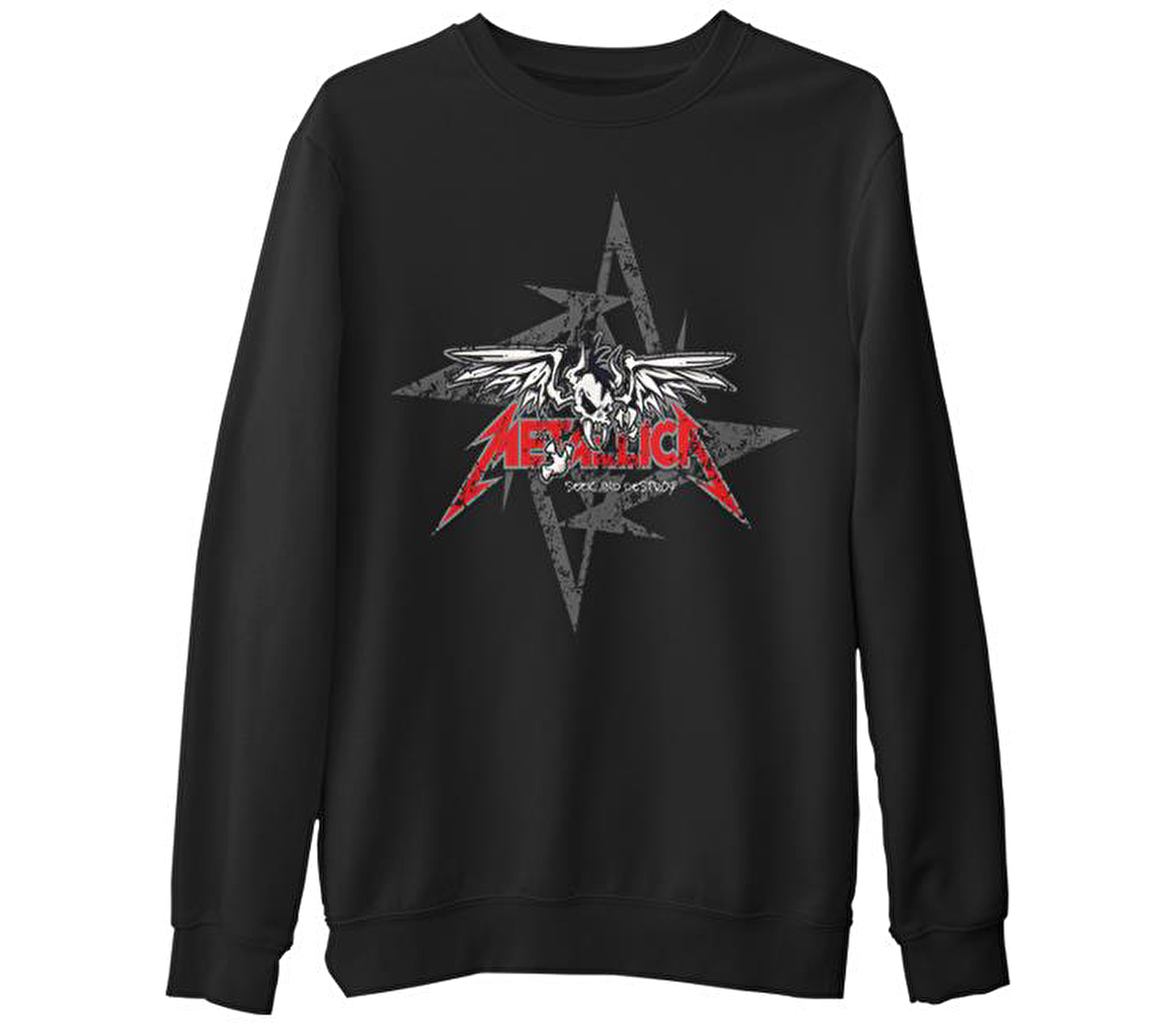 Metallica - Seek and Destroy Logo Siyah Erkek Kalın Sweatshirt
