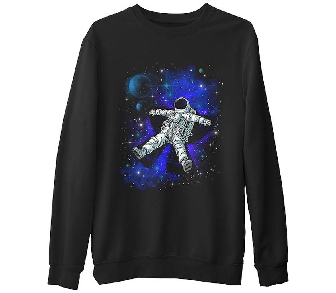 Dreams in Space Siyah Erkek Kalın Sweatshirt