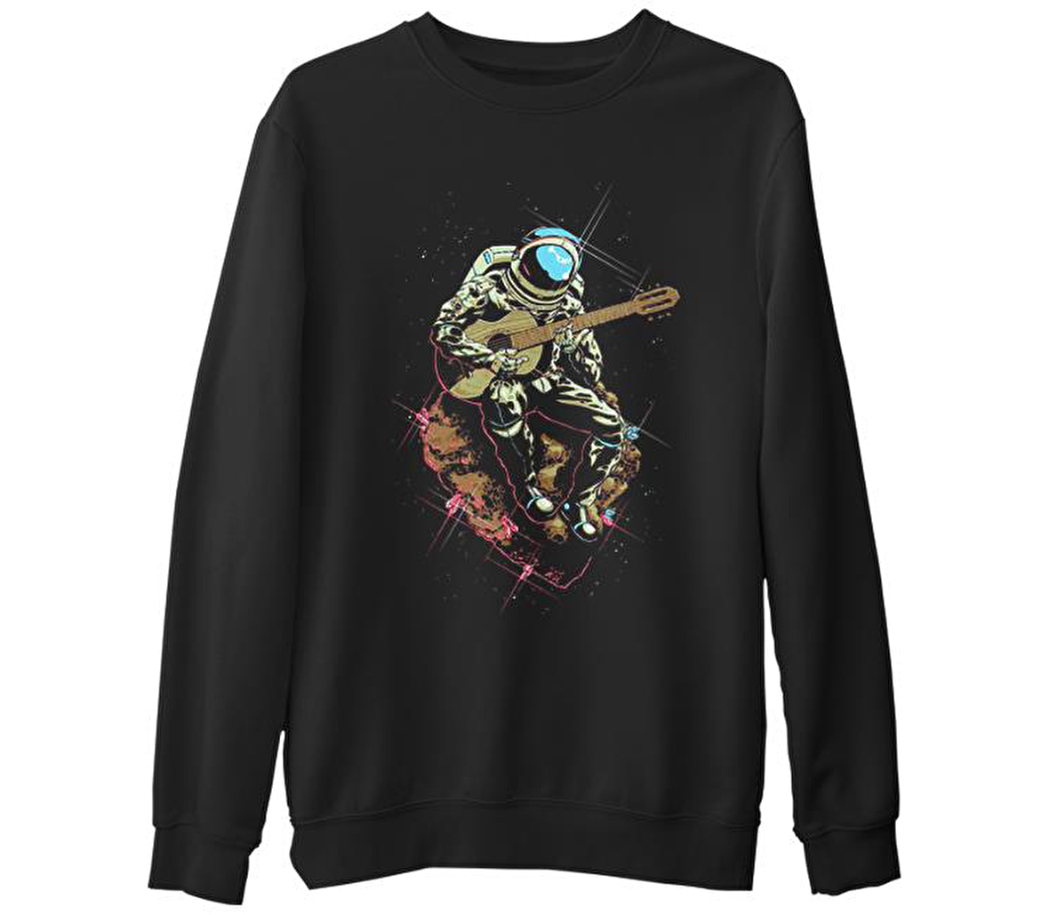 Notes in Space Siyah Erkek Kalın Sweatshirt