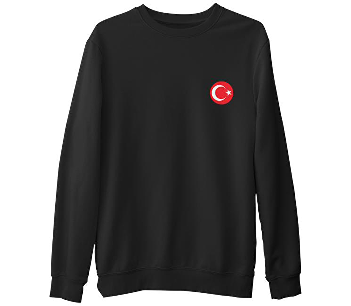 Ay Yıldız - Göğüs Logo 2 Siyah Erkek Kalın Sweatshirt