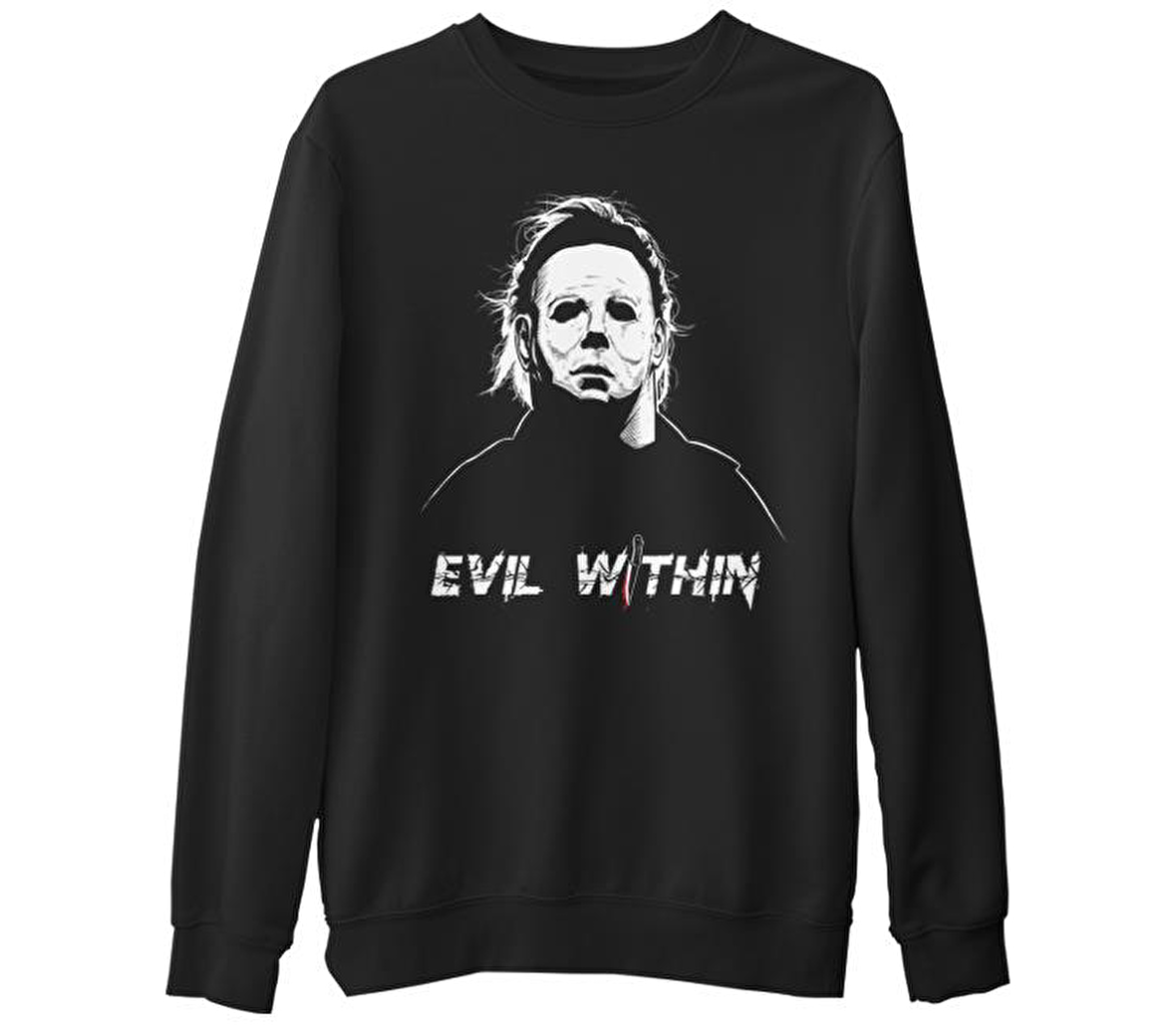 Halloween - Myers Siyah Erkek Kalın Sweatshirt