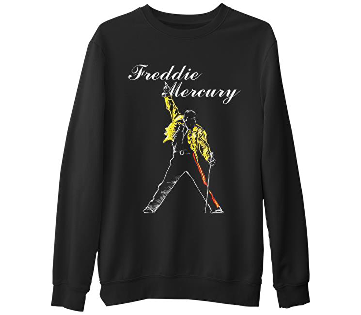 Freddie Mercury - King of Queen Siyah Erkek Kalın Sweatshirt