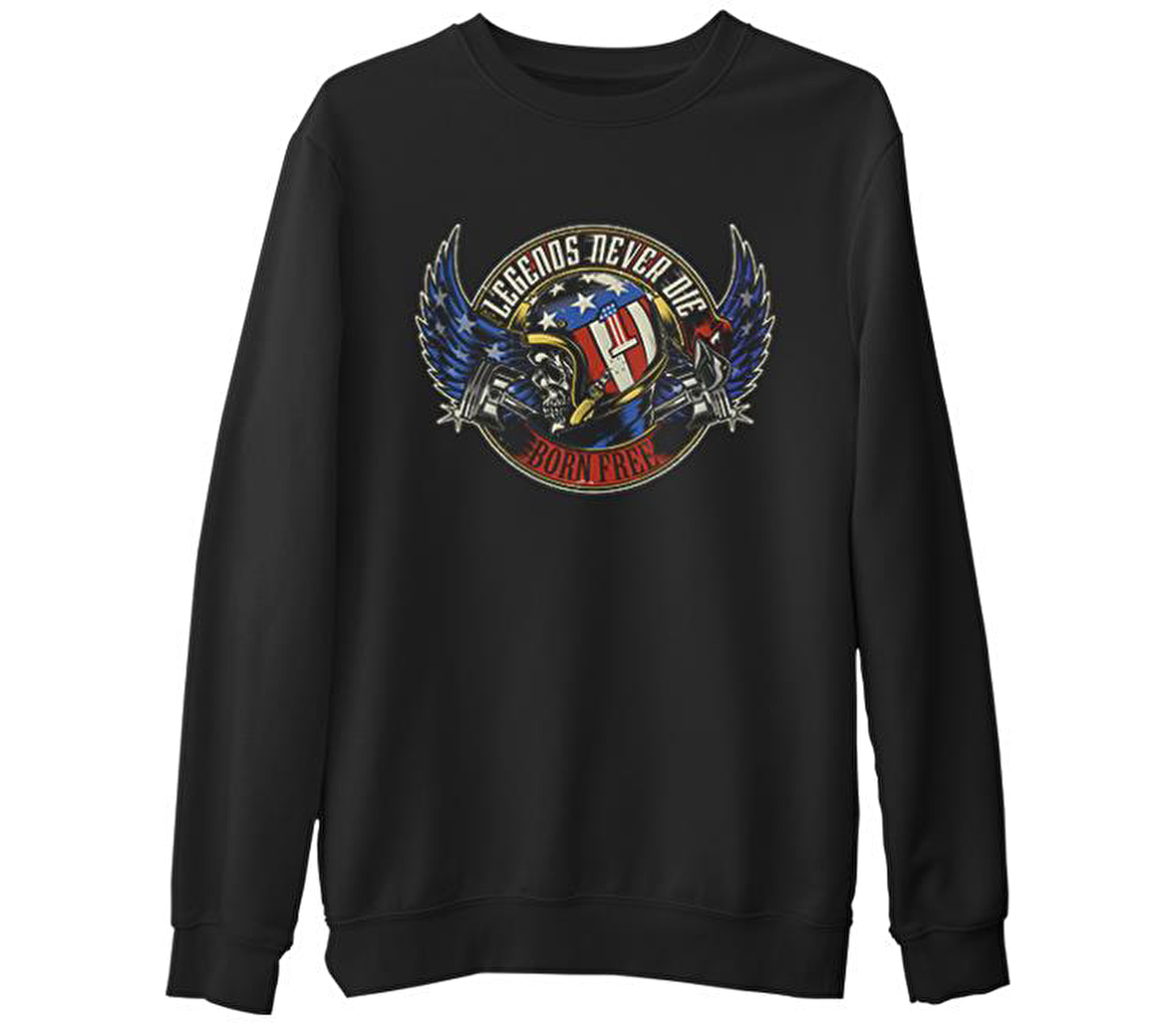Motosiklet - Born Free  Siyah Erkek Kalın Sweatshirt