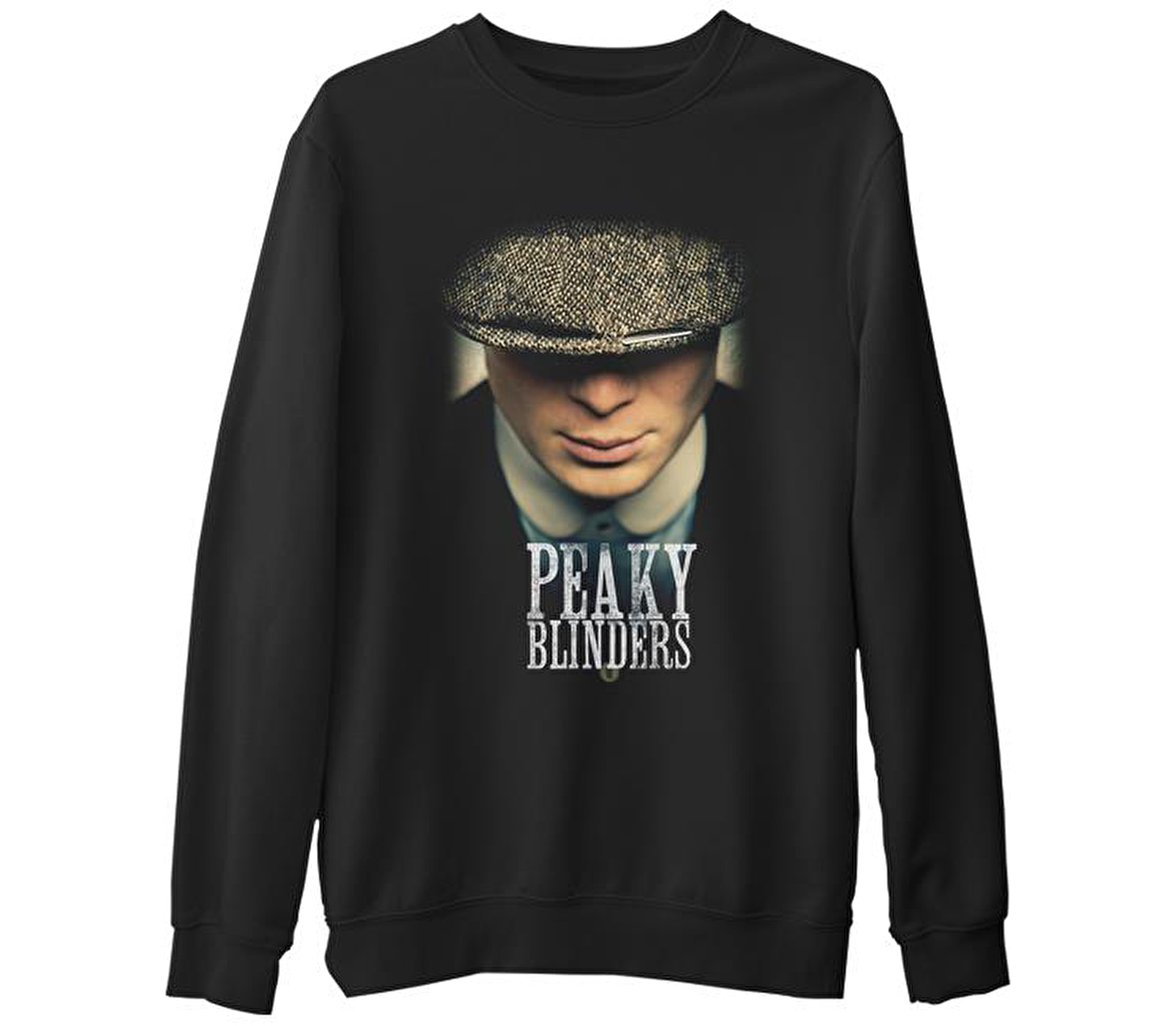 Peaky Blinders - Button Siyah Erkek Kalın Sweatshirt