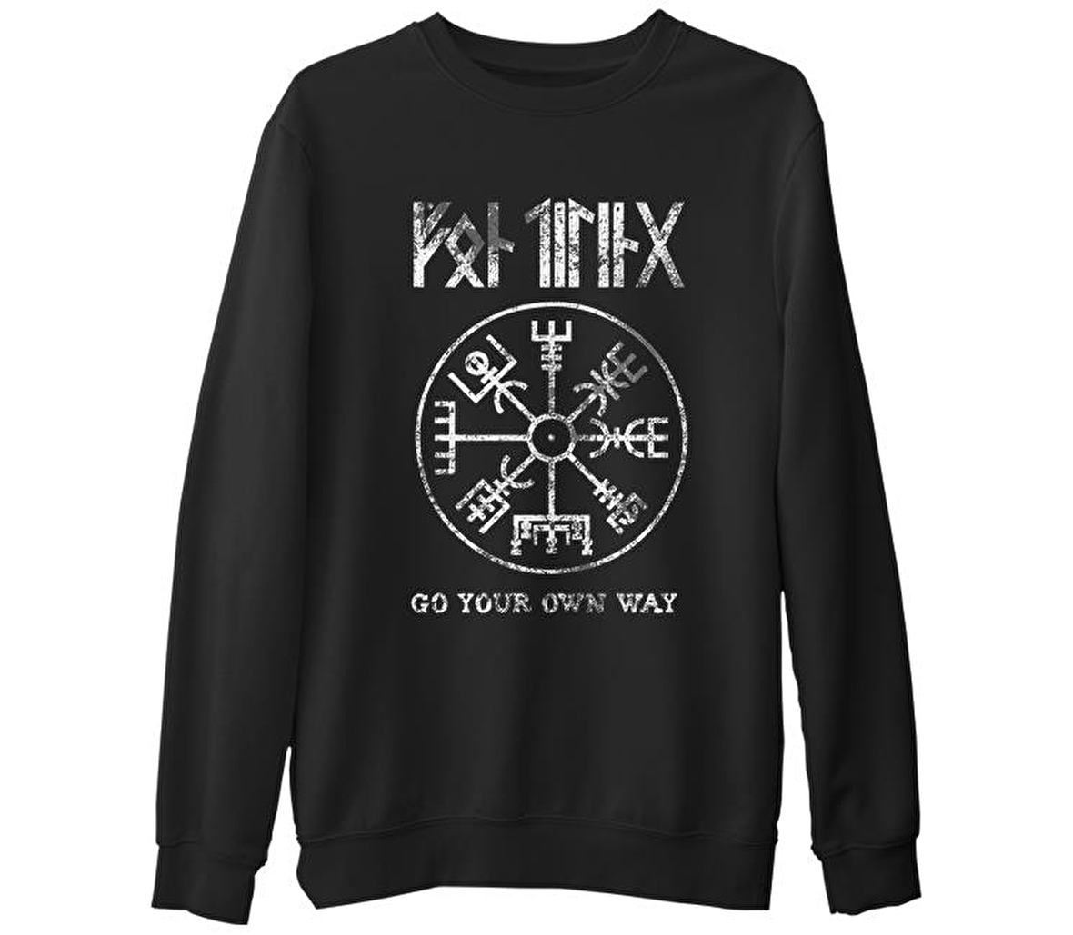Vikings - Kuzey Pusulası Siyah Erkek Kalın Sweatshirt