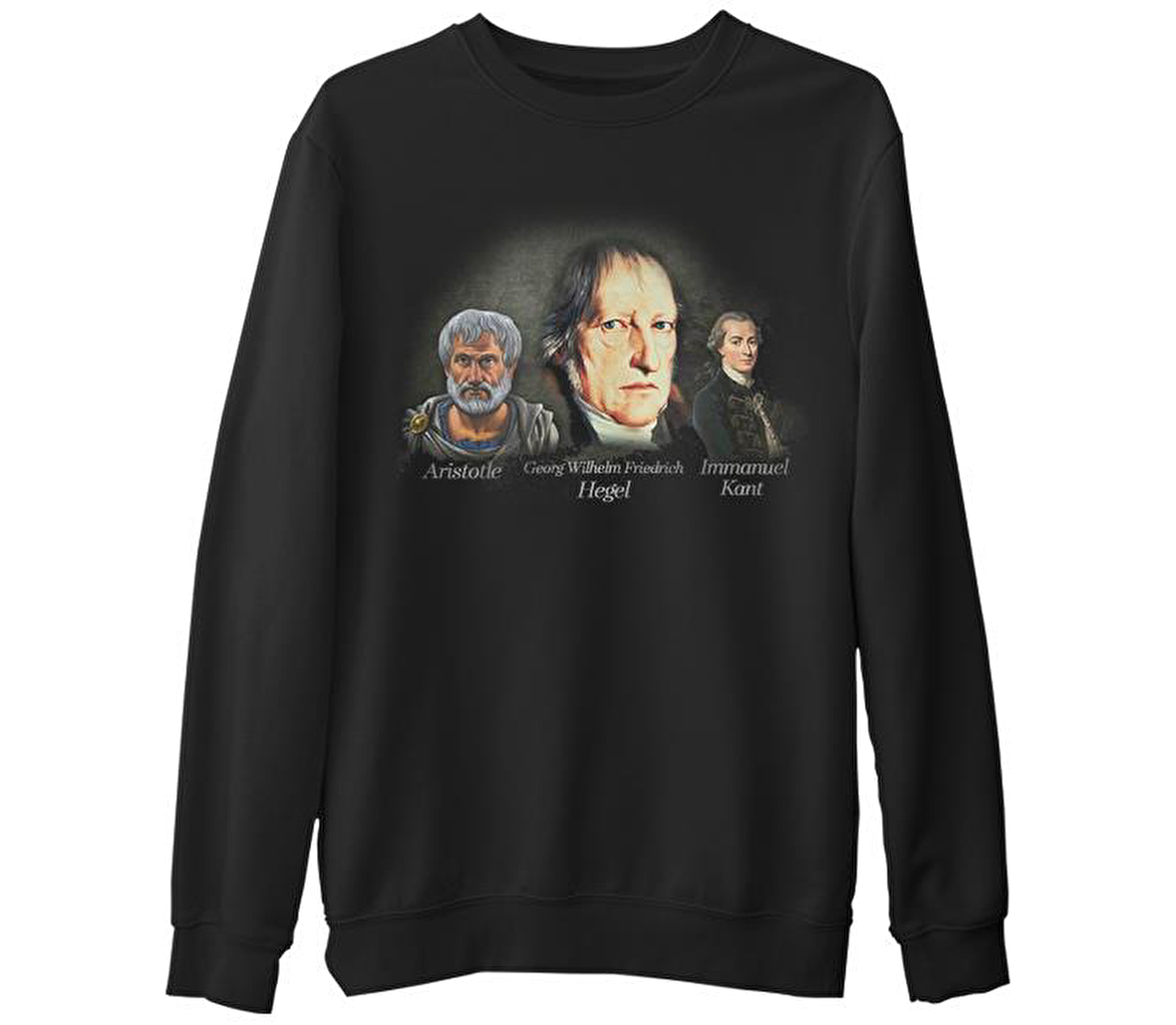 Hegel Aristo Kant  Siyah Erkek Kalın Sweatshirt