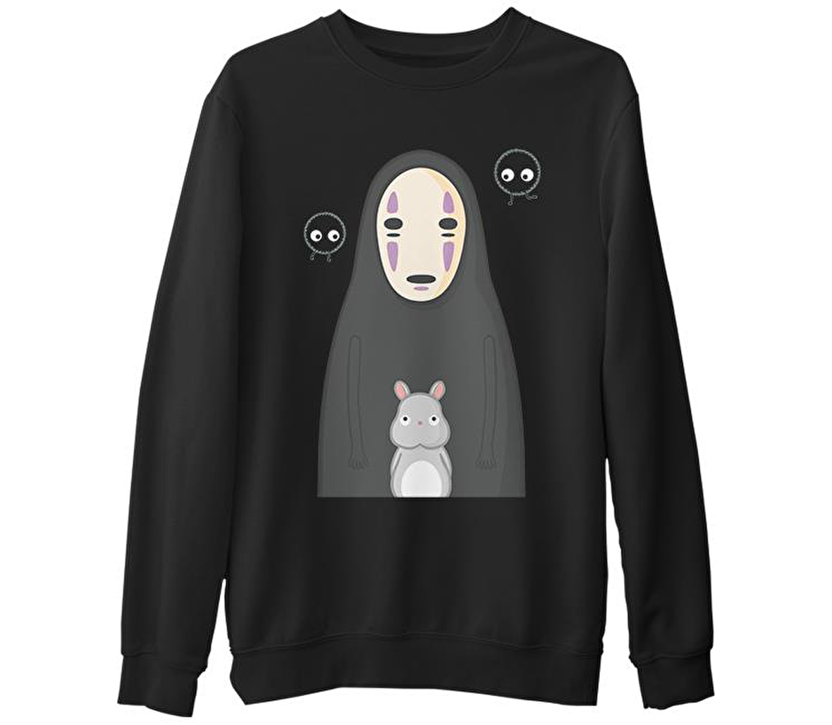 Sprited Away - Kaonashi Siyah Erkek Kalın Sweatshirt