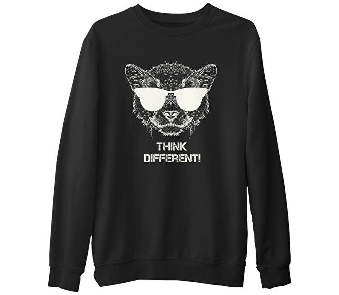 Think Different Siyah Erkek Kalın Sweatshirt