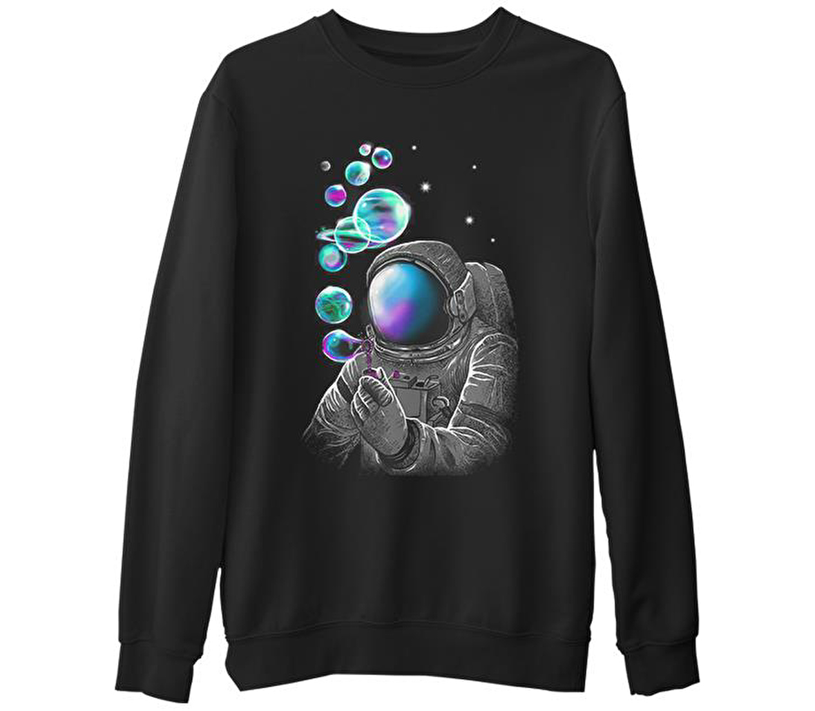 Space Baloon Siyah Erkek Kalın Sweatshirt
