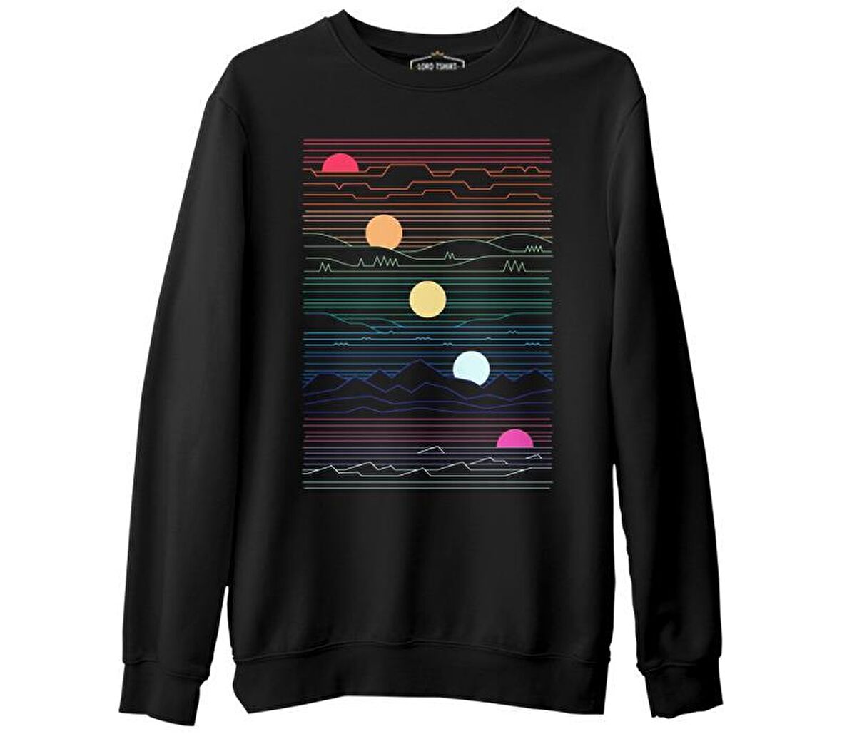 Sunset in Waves Siyah Erkek Kalın Sweatshirt