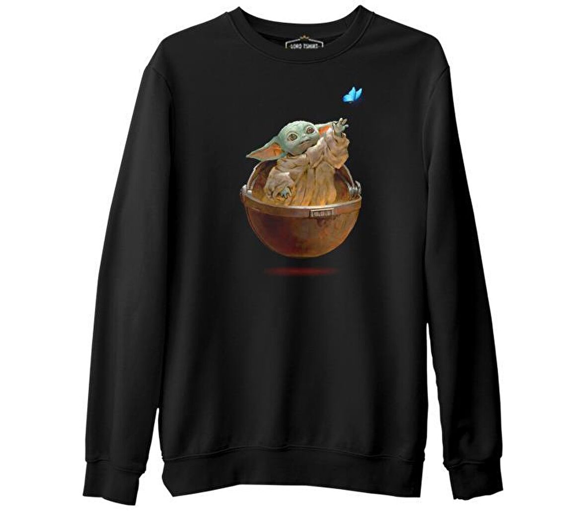 Baby Yoda - Kelebek Siyah Erkek Kalın Sweatshirt