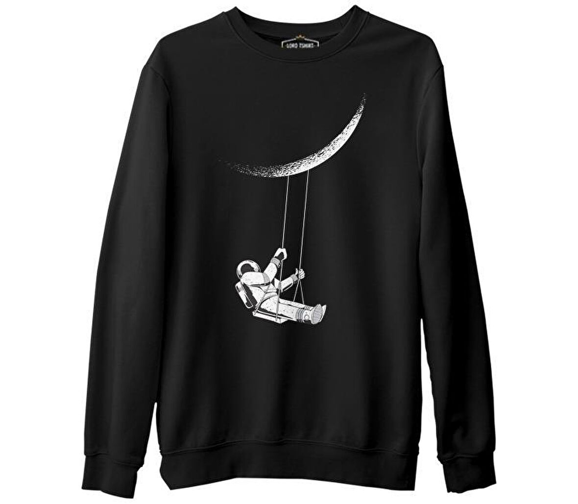 Astronot Salıncak Siyah Erkek Kalın Sweatshirt