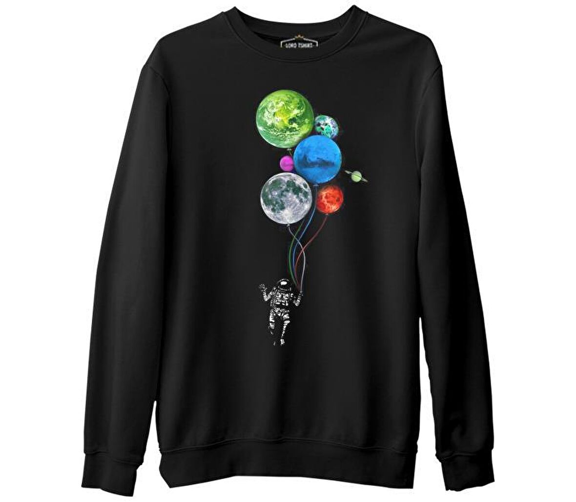 Gezegenler - Astronot Siyah Erkek Kalın Sweatshirt