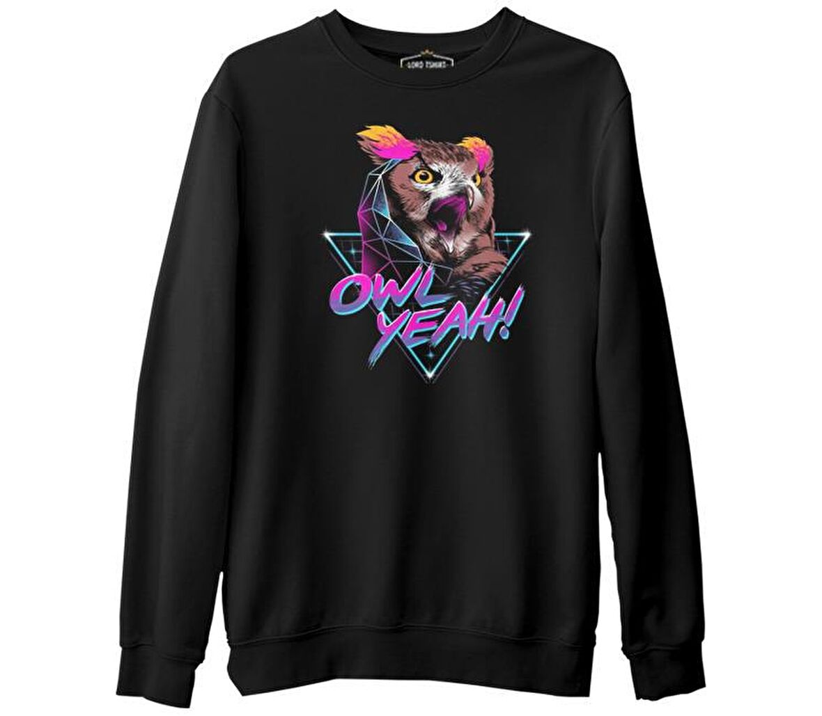 Yeah - Baykuş Siyah Erkek Kalın Sweatshirt