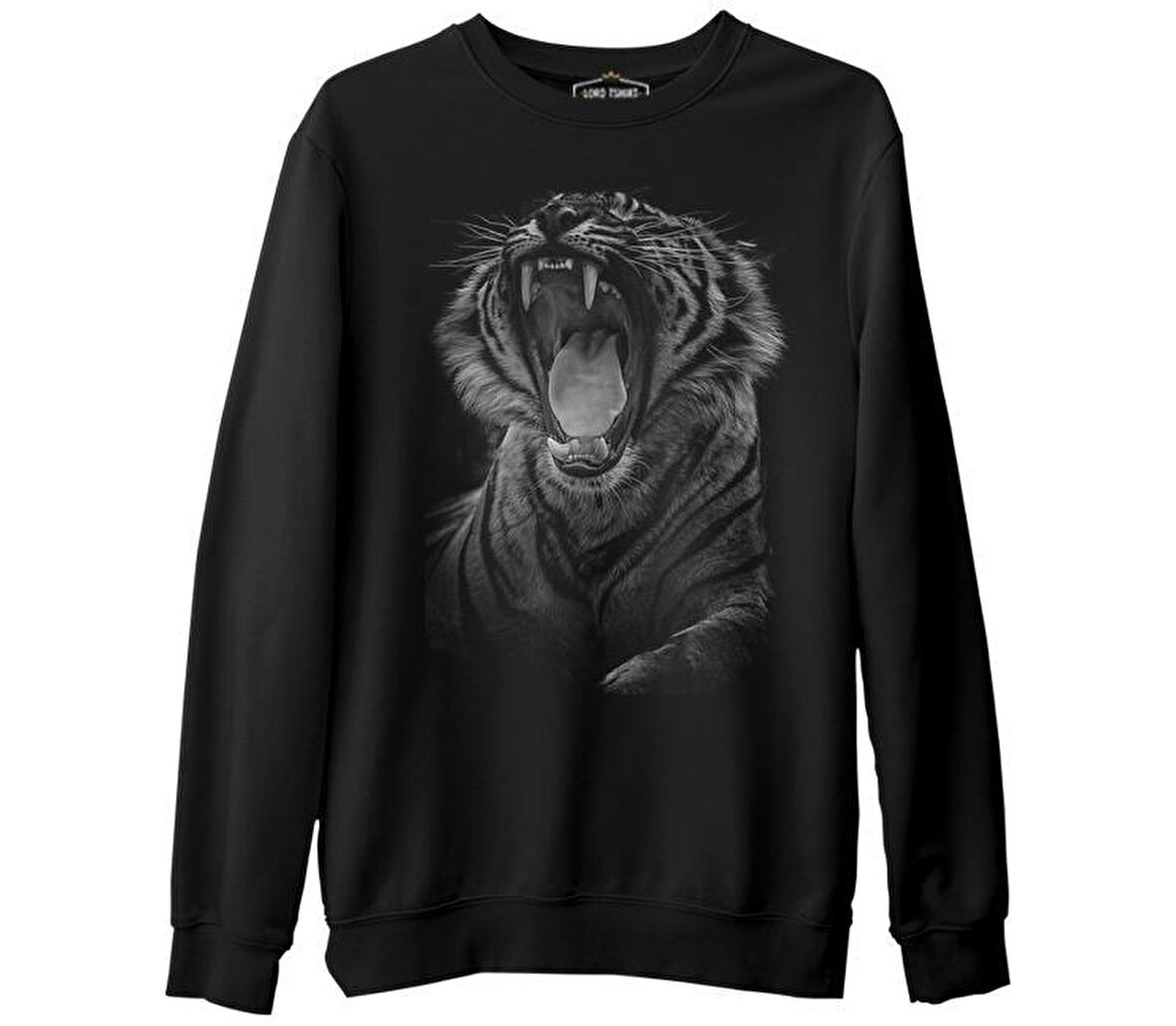 Roar - Kaplan Siyah Erkek Kalın Sweatshirt