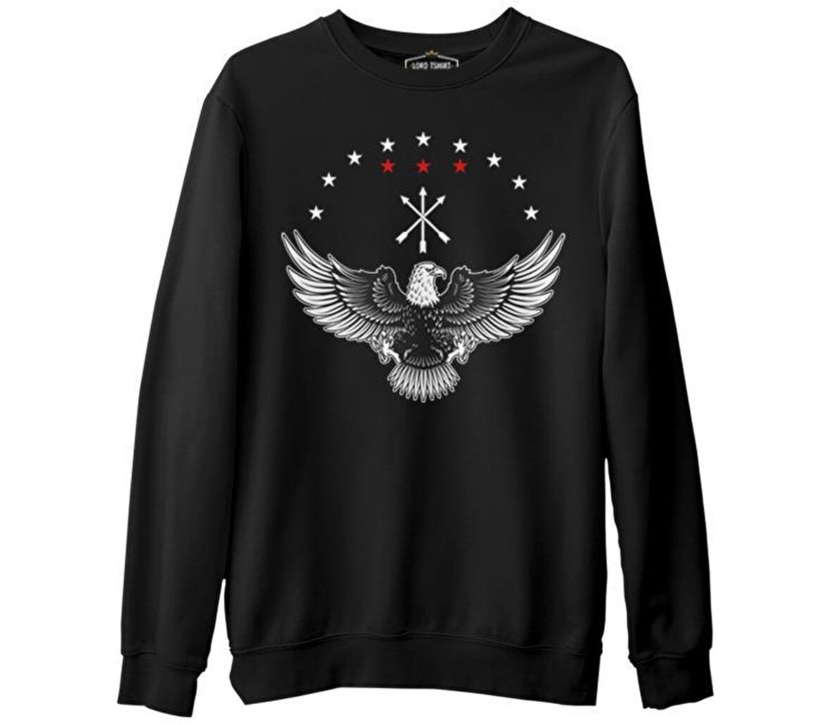 Kafkas Adige Bayraklı Karta Siyah Erkek Kalın Sweatshirt