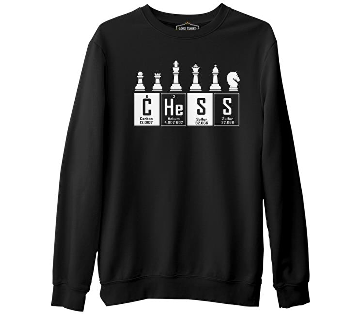 Satranç - Elementler Siyah Erkek Kalın Sweatshirt