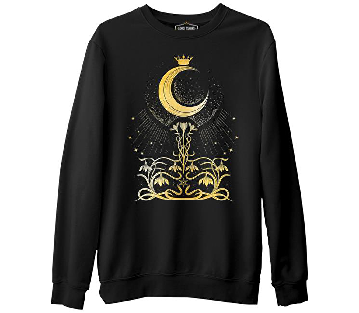 Ay - Kraliçe Siyah Erkek Kalın Sweatshirt