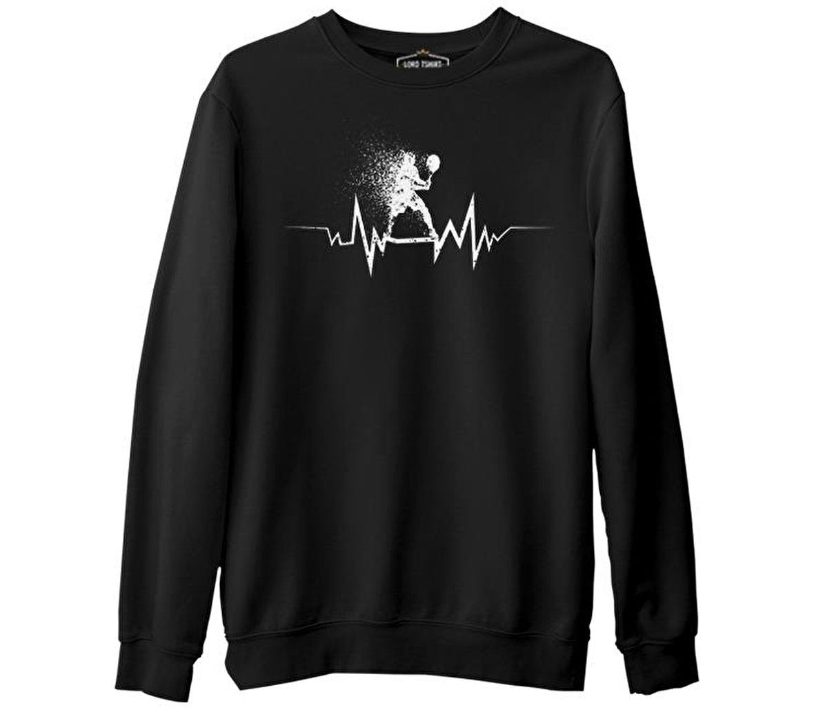 Tenis- Heartbeat Oyun Siyah Erkek Kalın Sweatshirt