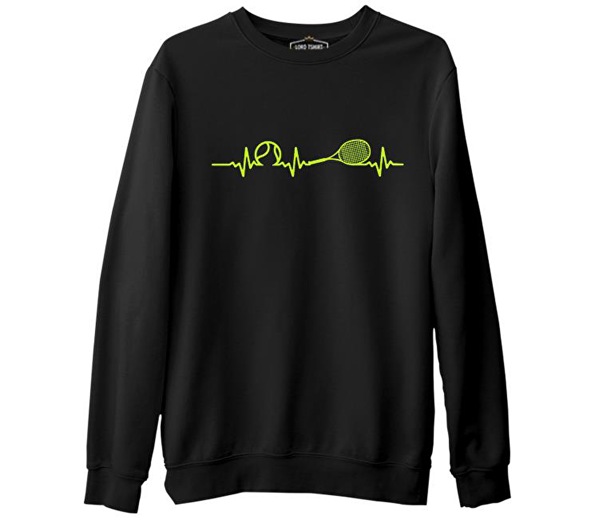 Tenis - Heartbeat Siyah Erkek Kalın Sweatshirt